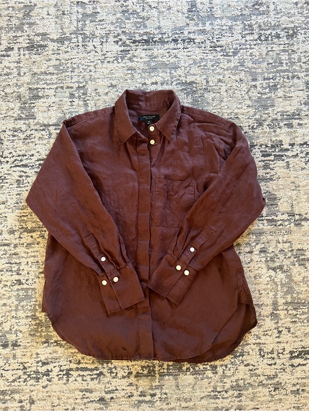 Ann Taylor Linen Button Down Shirt in Brown